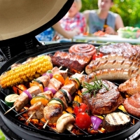 Gratar Kamado gradina, grill rotund, ceramic, cu capac, 44 x 55 cm, BBQ-13